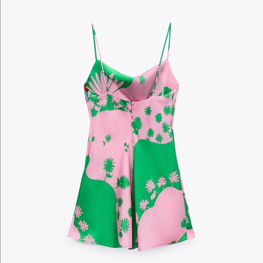 ZARA NEW WOMAN SHORT STRAPPY PRINTED SATIN DRESS - Picture 10 of 13